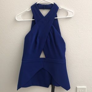 BCBG NWT halter crossover front peplum top